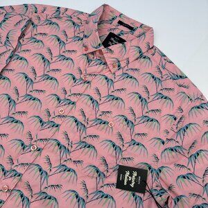 Artistry In Motion Mens Cotton Short Sleeve Botanical Print Shirt, Size M, Peach